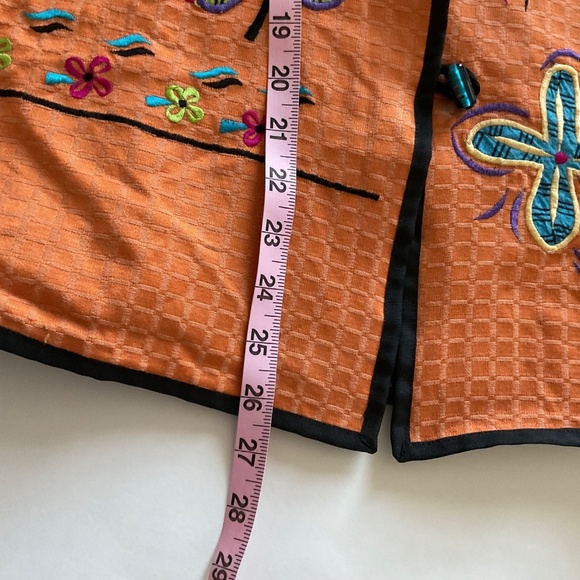 Indigo Moon Orange Jacket M Patchwork Appliqué Embroidered Floral Glass Buttons - Picture 14 of 14